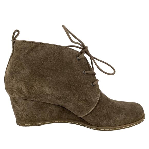 FRANCO SARTO 7 M Annabelle Taupe Suede Lace-Up Wedge Bootie Shoe Chukka Academia - Picture 1 of 15
